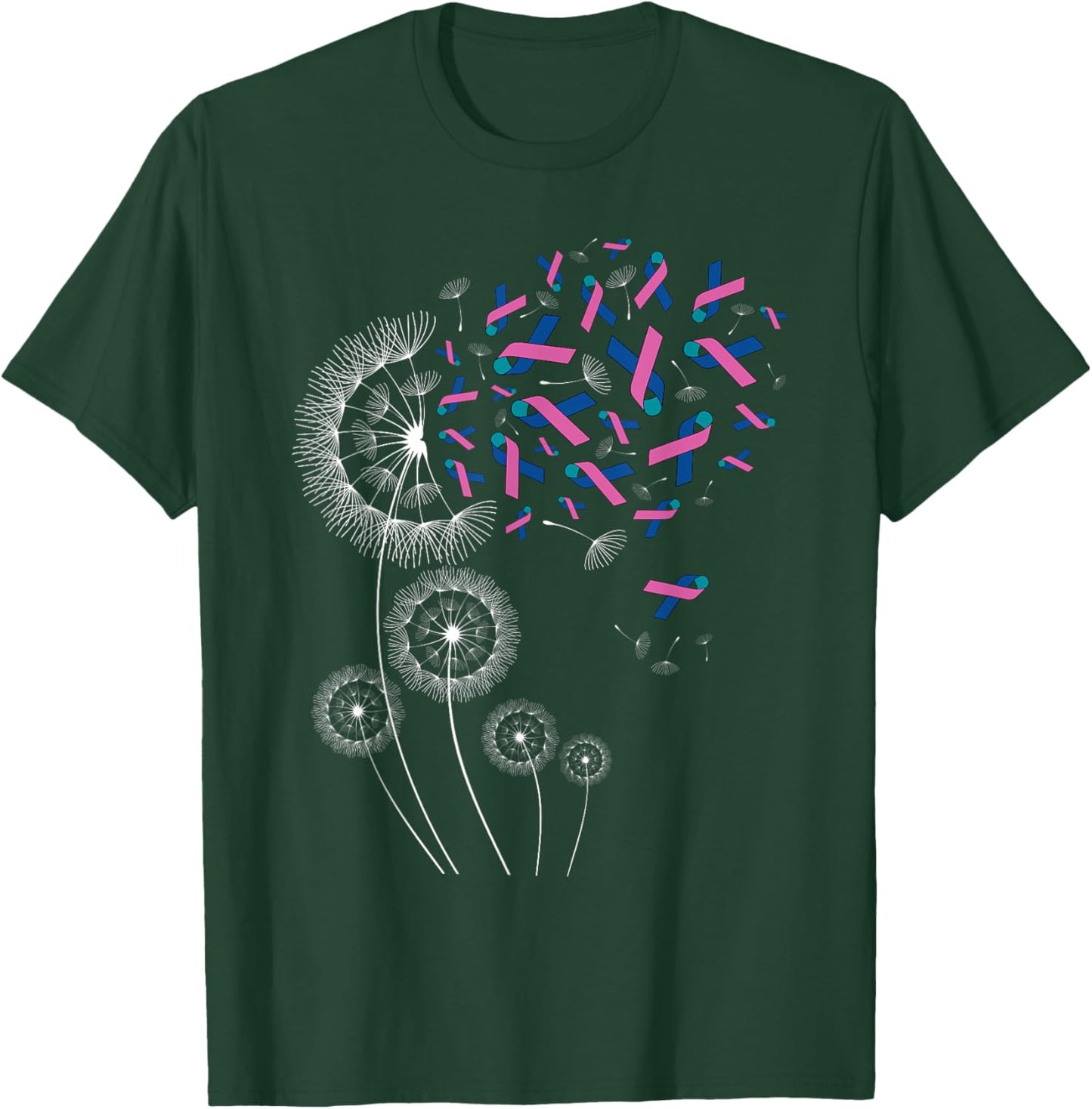 Teal Pink Blue Ribbon & Dandelion Thyroid Cancer Awareness T-Shirt - T-Shirt | Forest