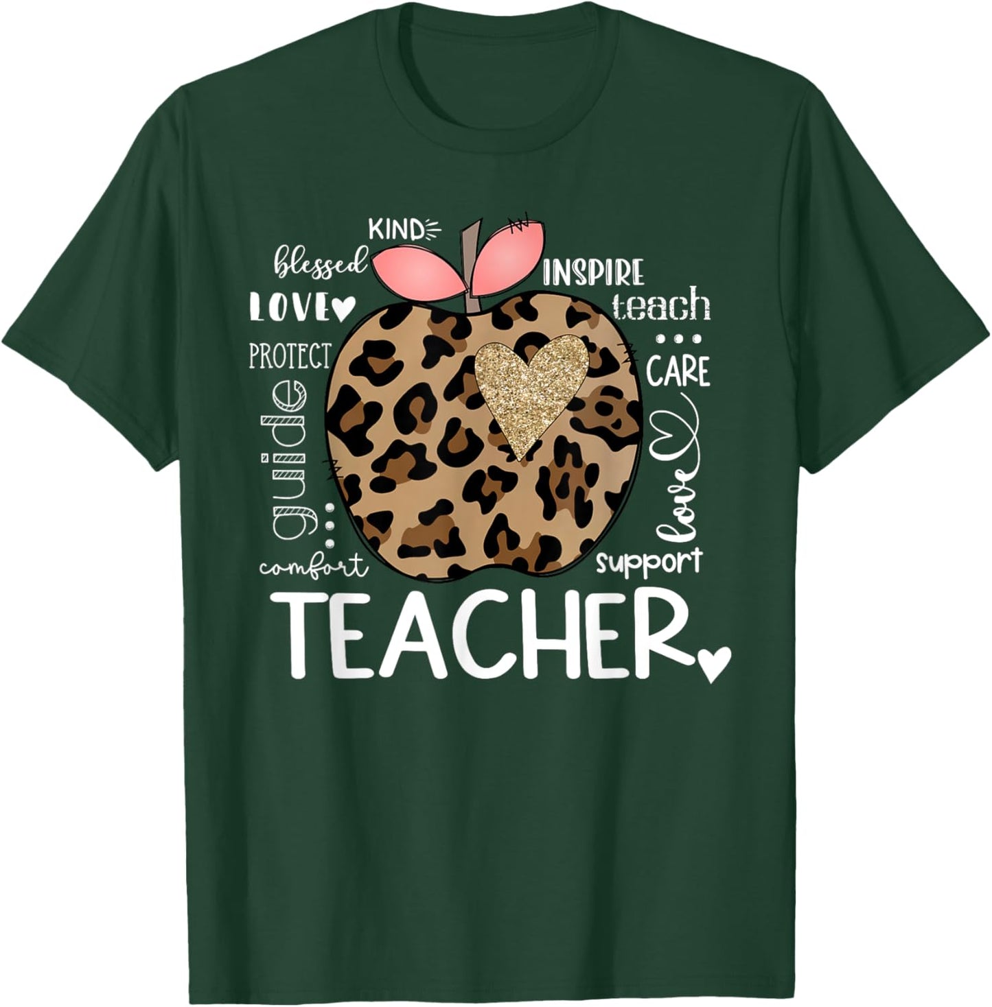 Teacher Life Leopard Apple Teacher's Day Back to School T-Shirt - T-Shirt | Forest