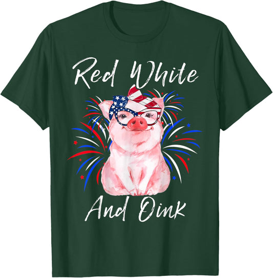 Red White And Oink Cute Pig 4th Of July USA Flag Patriotic T-Shirt - T-Shirt | Forest
