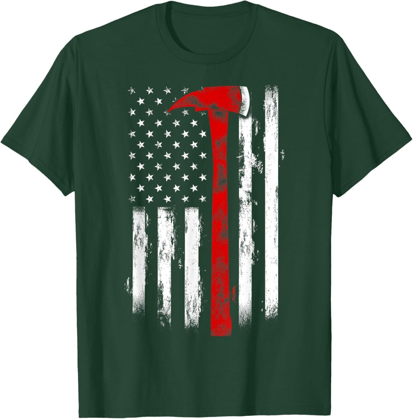Fireman Ax Fire Department Firefighter American Axe Flag T-Shirt - T-Shirt | Forest