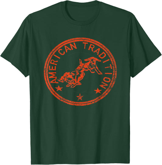 Rabbit Hunter - Beagle - Chasing Tail - American Tradition T-Shirt - T-Shirt | Forest
