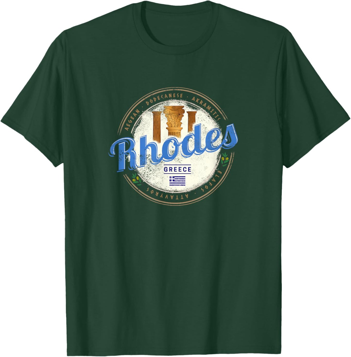 Rhodes Greece Vintage Island Aegean Pillars Souvenir T-Shirt - T-Shirt | Forest