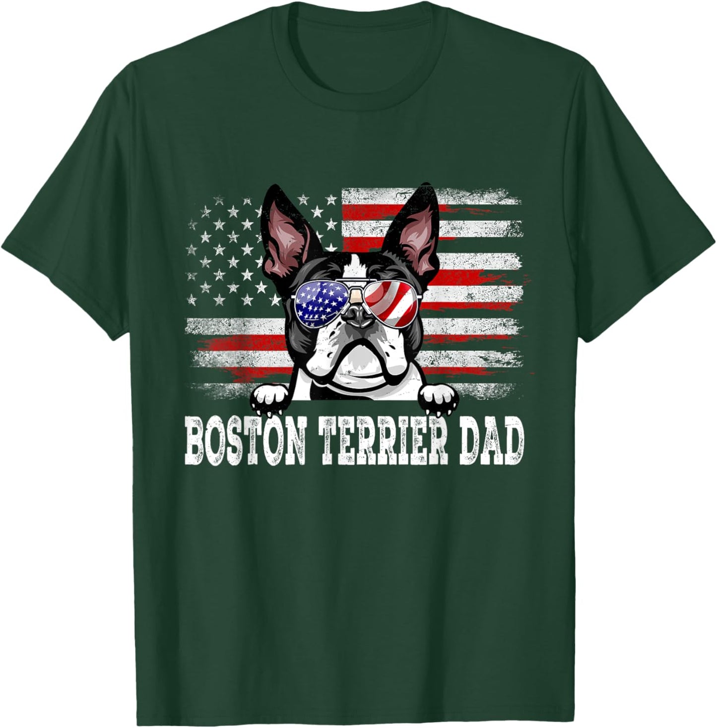 Vintage Boston Terrier Dad American Flag Father's Day T-Shirt - T-Shirt | Forest