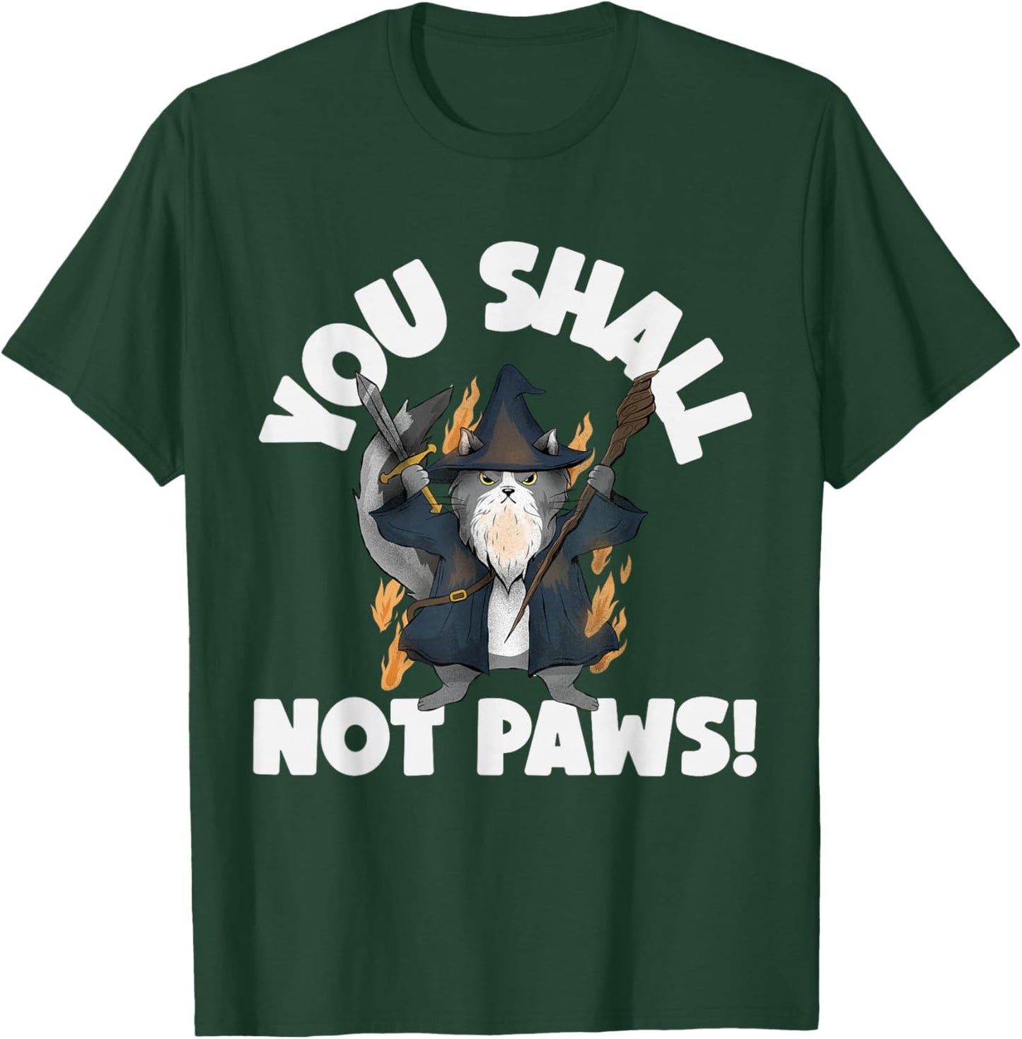 Kitten Meow Parody Movie Funny Cat Wizard You Shall Not Paws T-Shirt - T-Shirt | Forest
