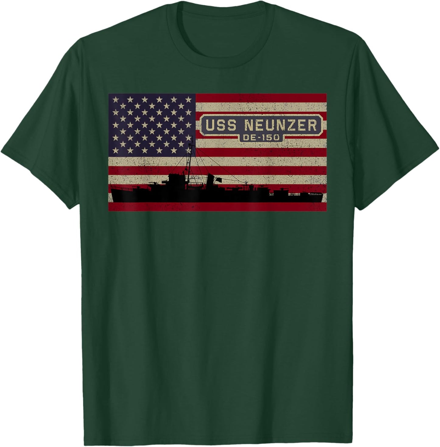 USS Neunzer DE-150 WW2 Ship American Flag T-Shirt - T-Shirt | Forest