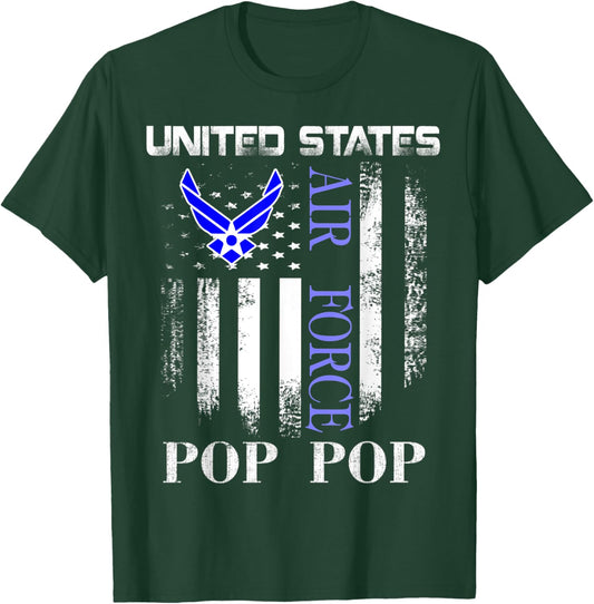 Vintage United States Air Force Pop Pop With American Flag T-Shirt - T-Shirt | Forest