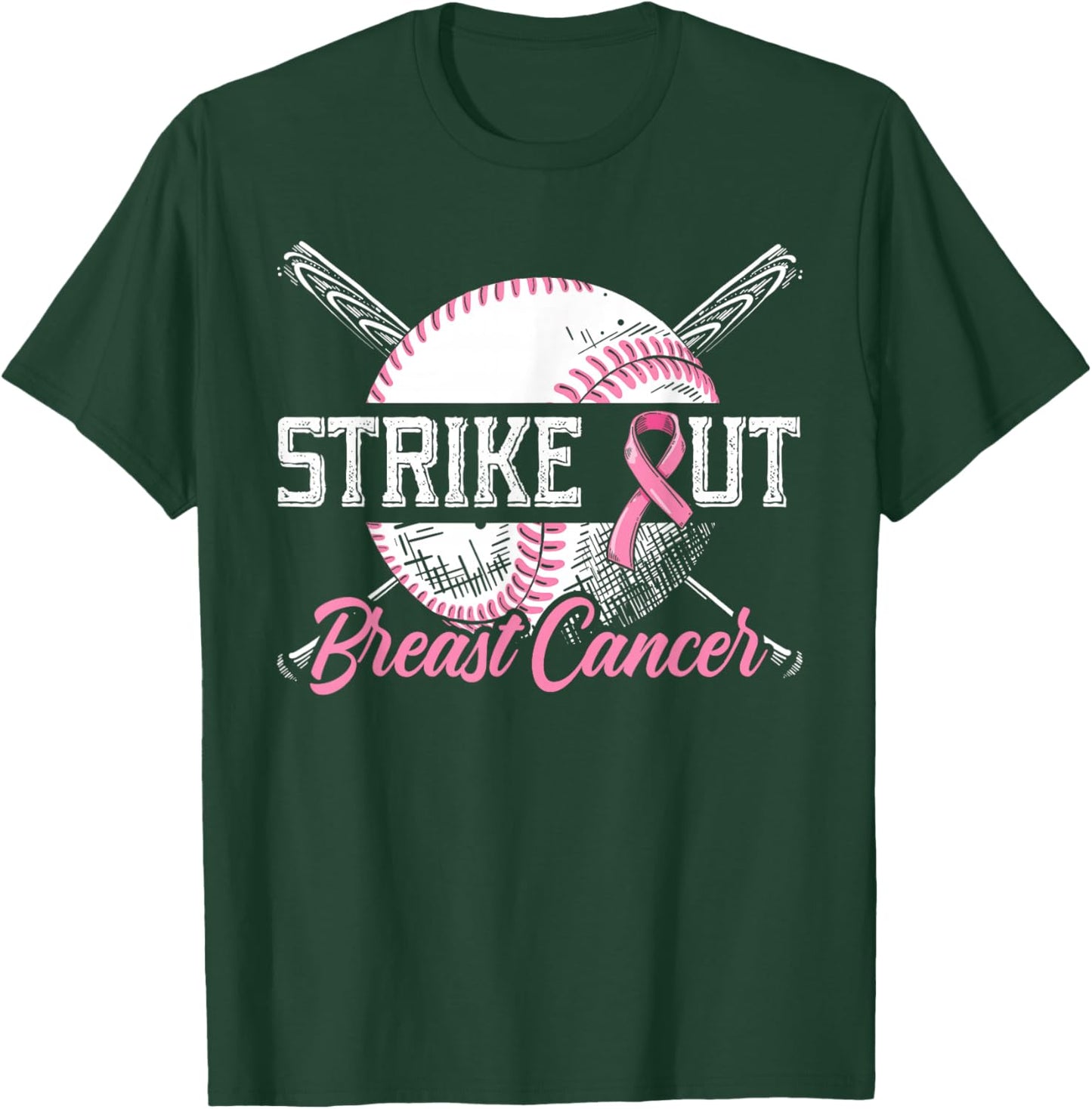 Strike Out Breast Cancer Baseball Breast Cancer Awareness T-Shirt - T-Shirt | Forest