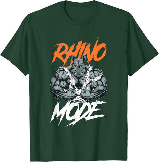 Funny Strong Rhino With Big Biceps Rhino Mode For Gym Lover T-Shirt - T-Shirt | Forest