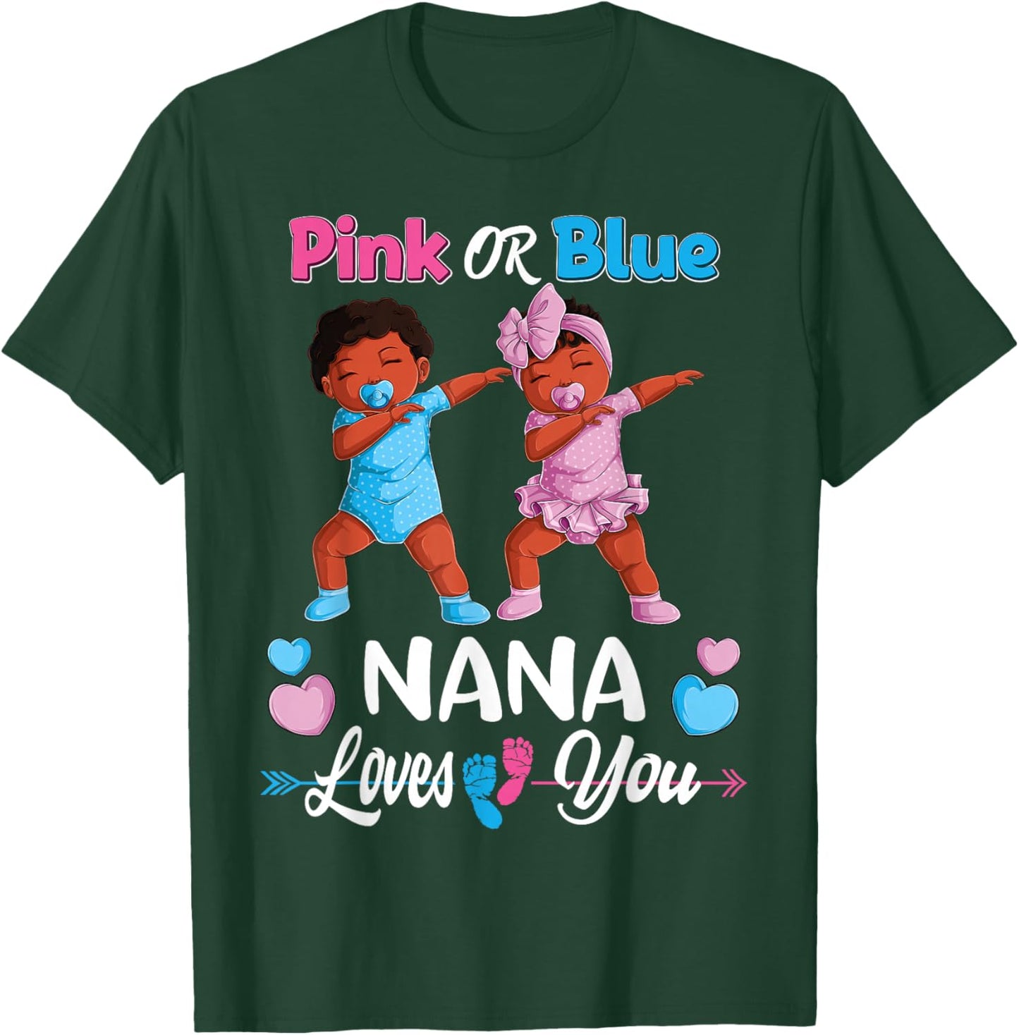 Pink Or Blue Nana Loves You Black Baby Gender Reveal Party Small T-Shirt - T-Shirt | Forest
