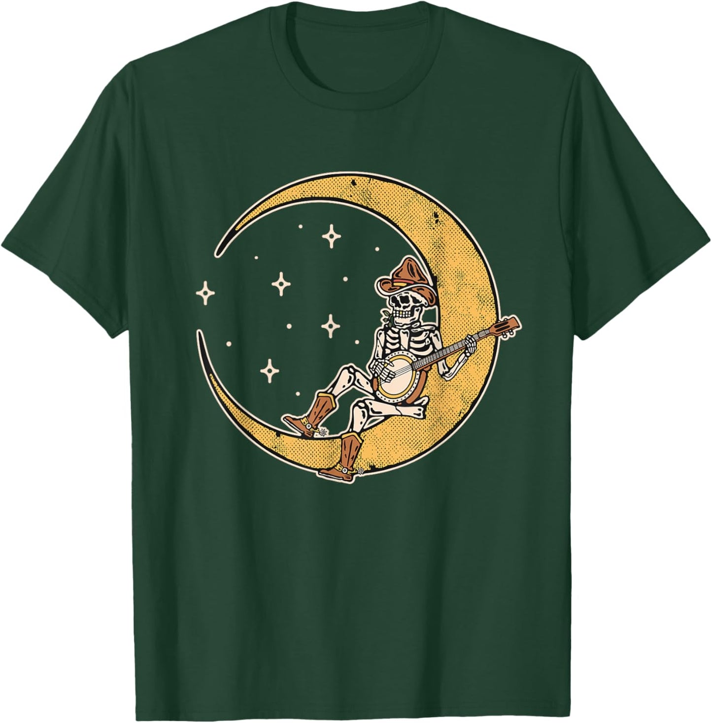 Skeleton Banjo Player Moon Country Music Cowboy Outlaw Funny T-Shirt - T-Shirt | Forest