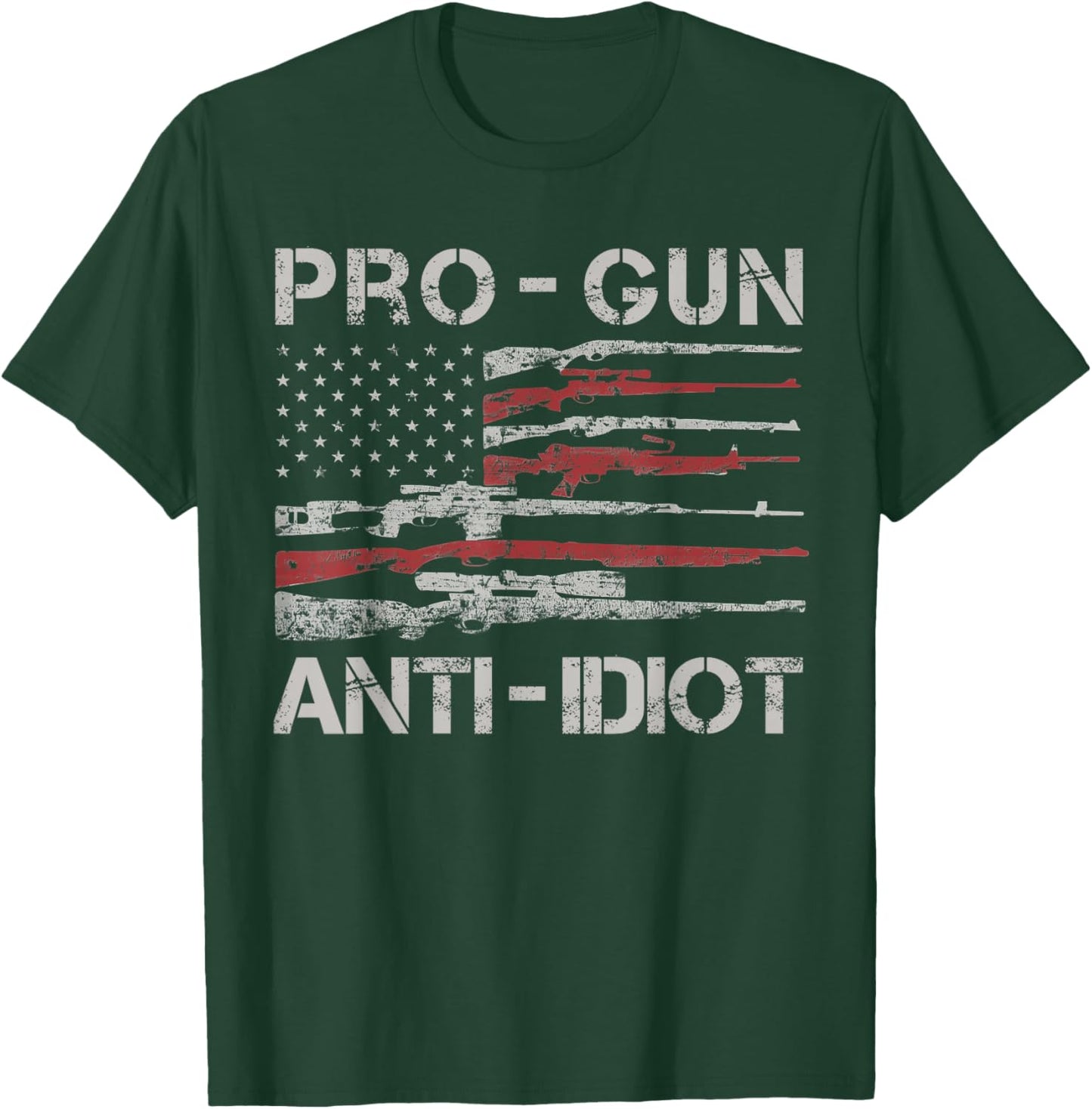 Pro Gun Anti Idiot Shirt Vintage USA Flag 2nd Amendment T-Shirt - T-Shirt | Forest
