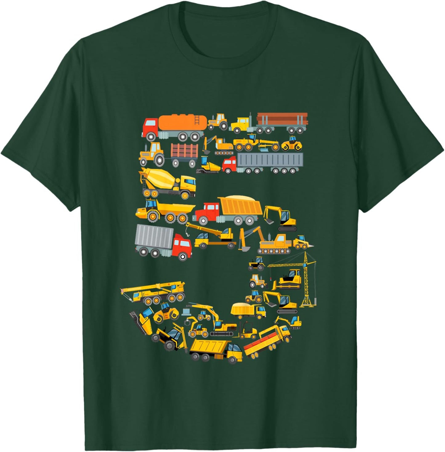 5th Birthday Boy Construction Excavator Vehicles 5 Years T-Shirt - T-Shirt | Forest