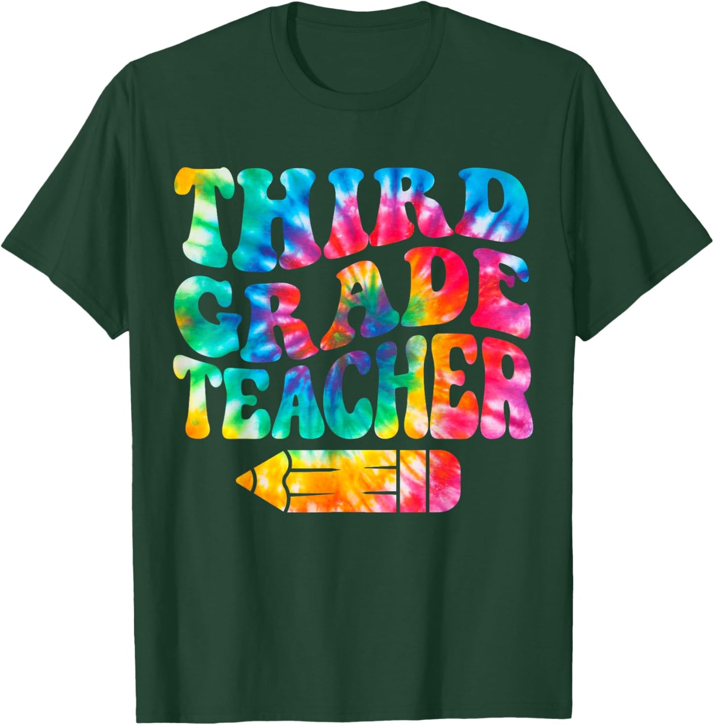 Retro Third Grade Teacher Tie Dye Funny 3rd Grade Teacher T-Shirt - T-Shirt | Forest