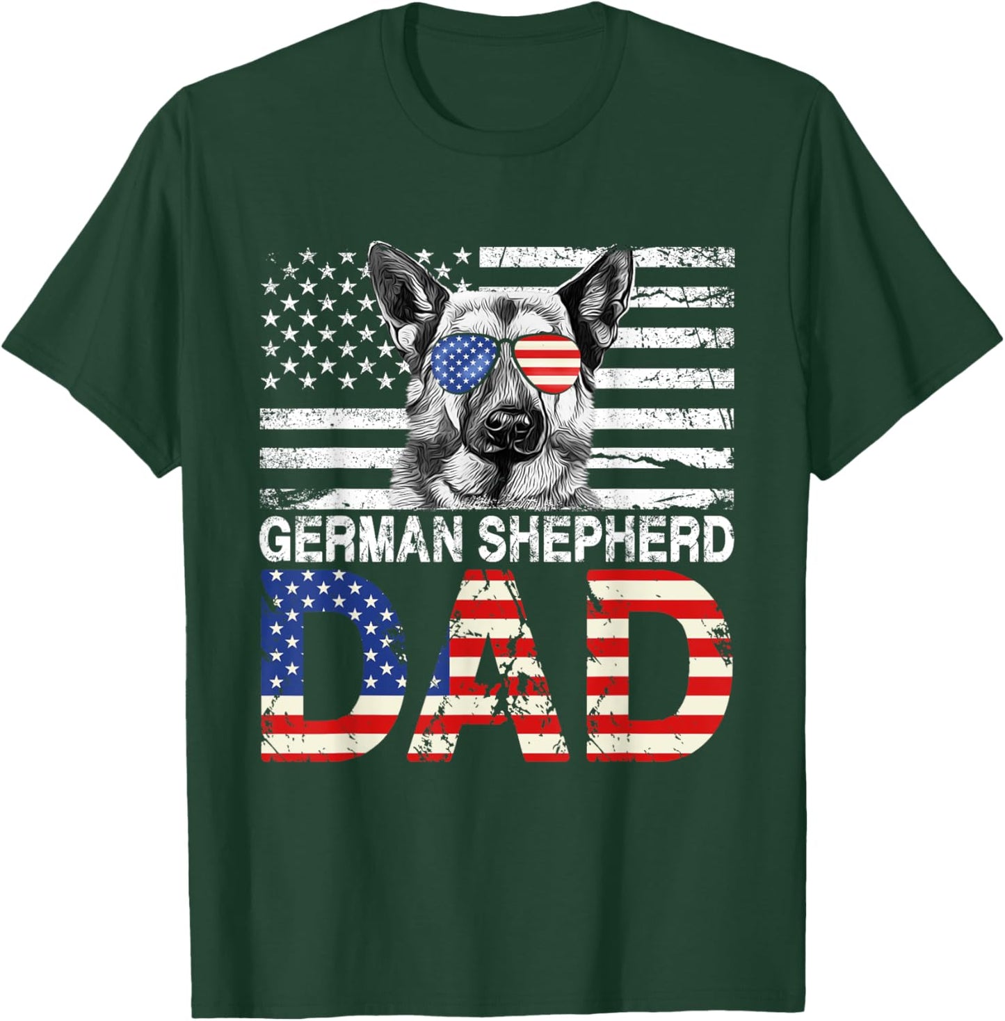 Cool German Shepherd Dad USA Flag Patriotic Fathers Day T-Shirt - T-Shirt | Forest