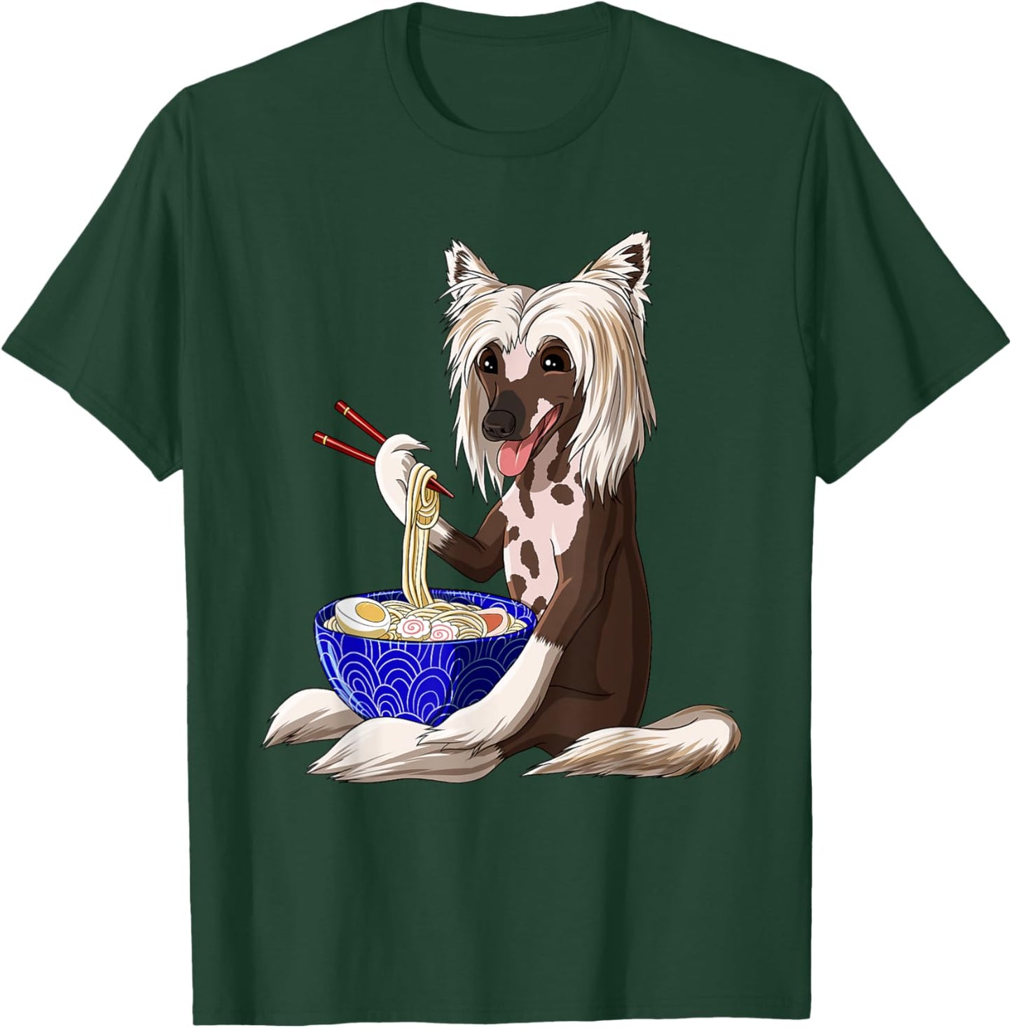 Funny Japanese Kawaii Dog Ramen Noodles Chinese Crested T-Shirt - T-Shirt | Forest