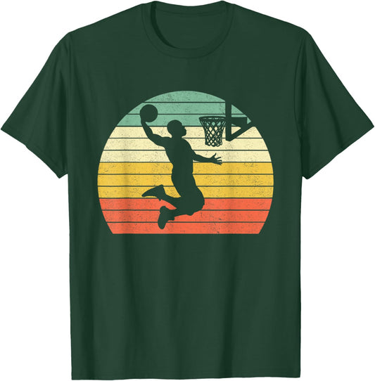 Vintage Retro Basketball Dunk Shirt Sunset Colorful Men Boys T-Shirt - T-Shirt | Forest