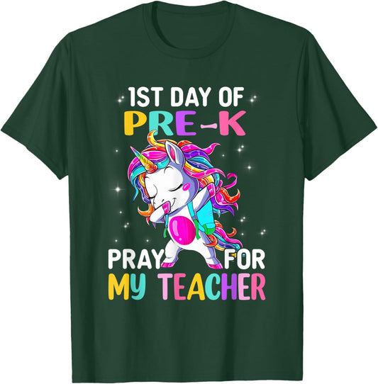 First Day Of Pre-K Pray For My Teacher Back To School Men Women Kids T-Shirt - T-Shirt | Forest
