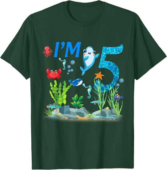 5 Year Old Ocean themed birthday Under the sea 5th birthday T-Shirt - T-Shirt | Forest