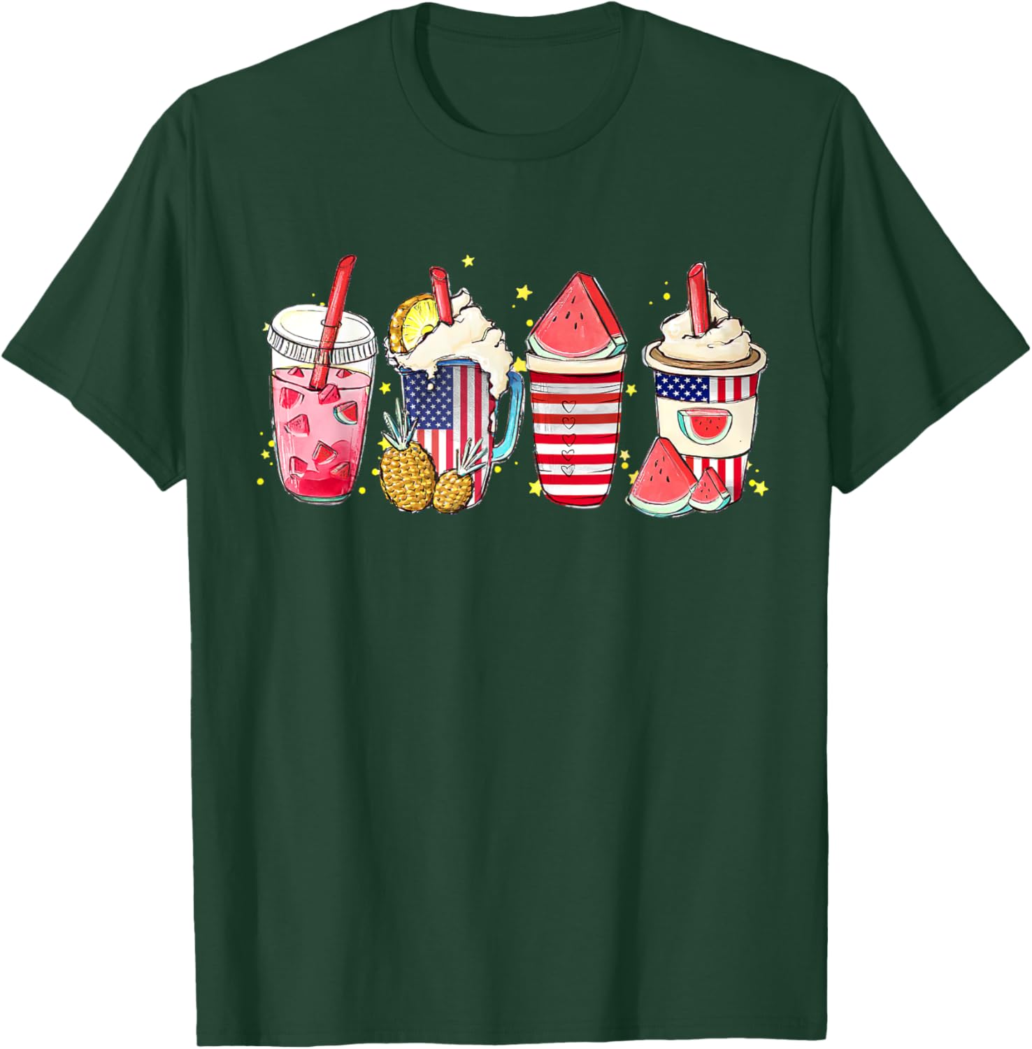 4th of July Coffee Lover Iced Latte Watermelon Slush T-Shirt - T-Shirt | Forest