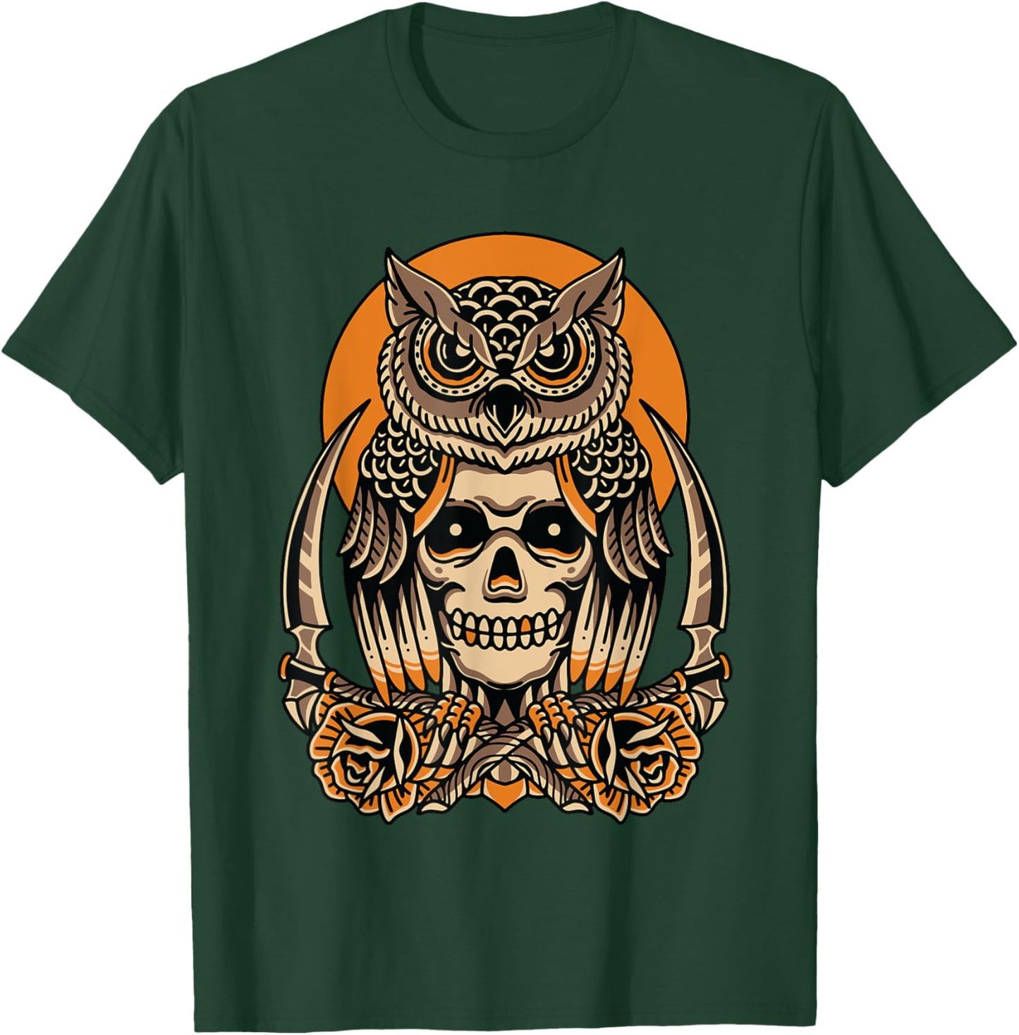 Owl Skull American Traditional Tattoo Old School Flash T-Shirt - T-Shirt | Forest
