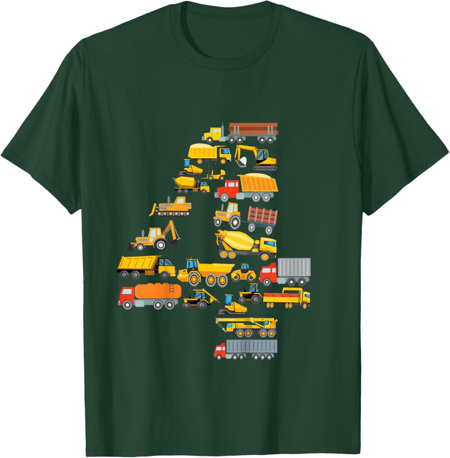 4th Birthday Boy Construction Excavator Vehicles 4 Years T-Shirt - T-Shirt | Forest