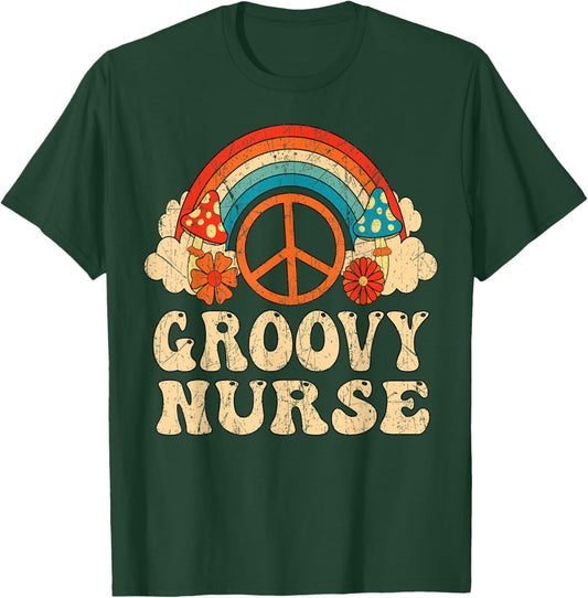 Groovy Nurse 70s Aesthetic Nursing 1970's Retro Nurse T-Shirt - T-Shirt | Forest