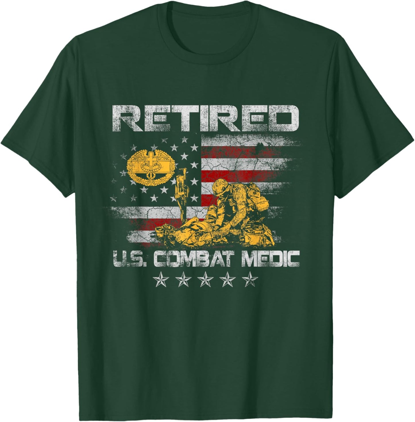 U.S Army Retired Combat Medic Veteran Medical Military Flag T-Shirt - T-Shirt | Forest