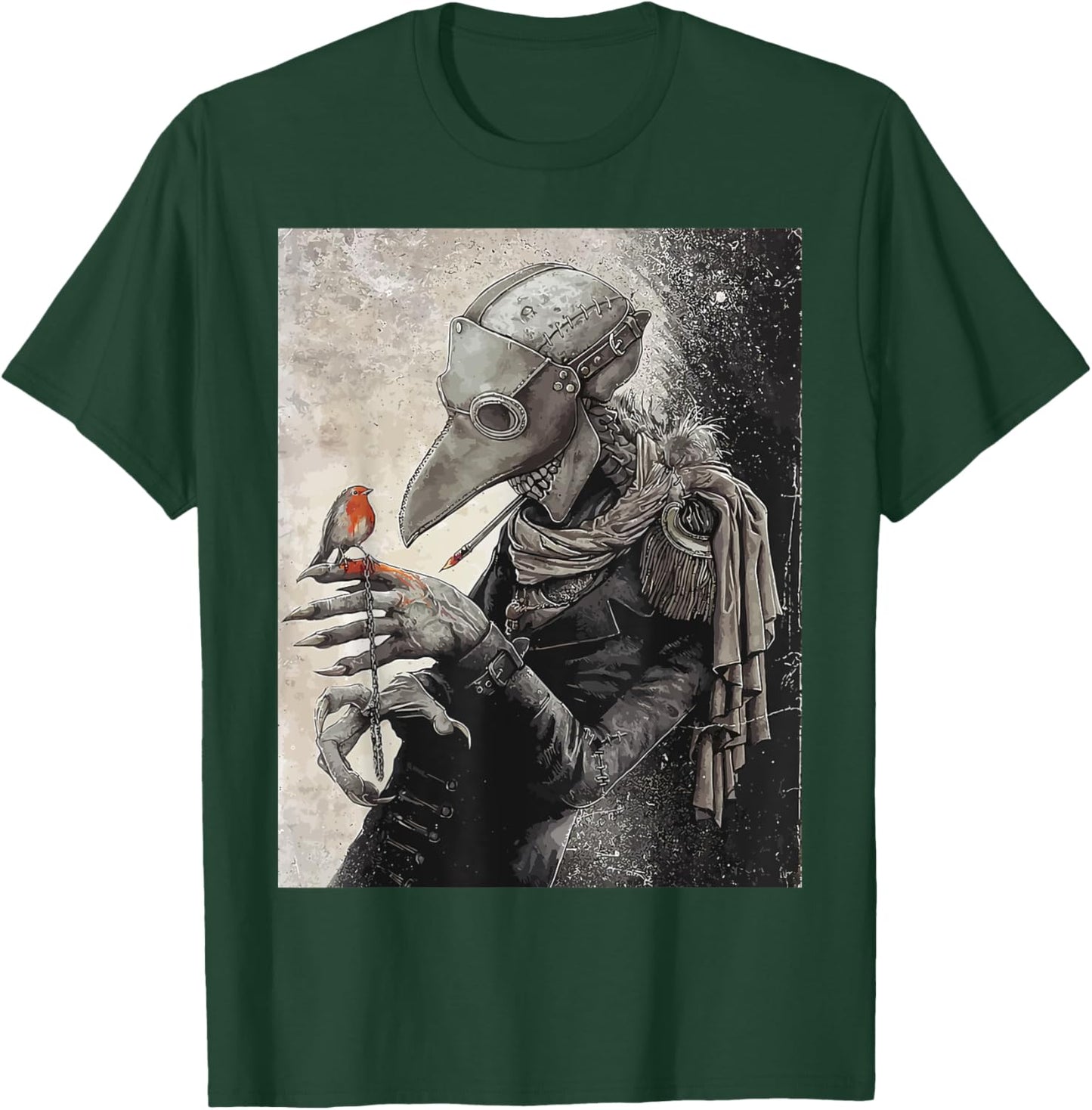 plague Doctor with little Bird Scary Grunge Goth Gothic T-Shirt - T-Shirt | Forest