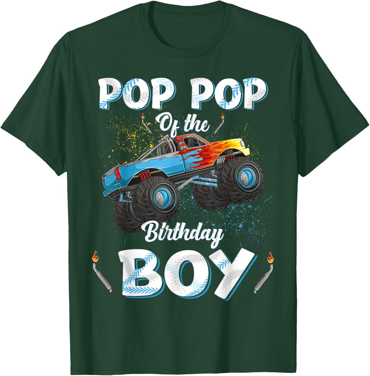 Pop Pop Of The Birthday Boy Monster Truck Bday Men Grandpa T-Shirt - T-Shirt | Forest