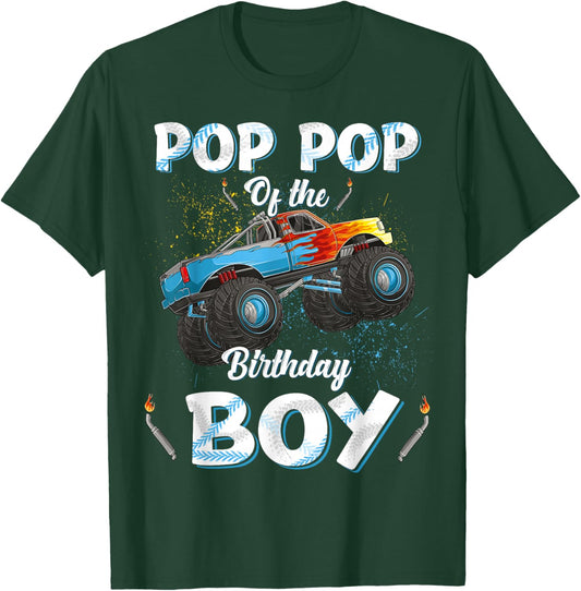 Pop Pop Of The Birthday Boy Monster Truck Bday Men Grandpa T-Shirt - T-Shirt | Forest