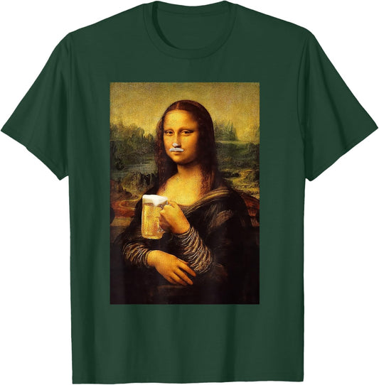 Funny Mona Lisa Drink Beer Shirt | Funny Drinking Beer Lover T-Shirt - T-Shirt | Forest