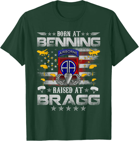 Born At Ft Benning Raised Fort Bragg 82nd Airborne Veteran T-Shirt - T-Shirt | Forest
