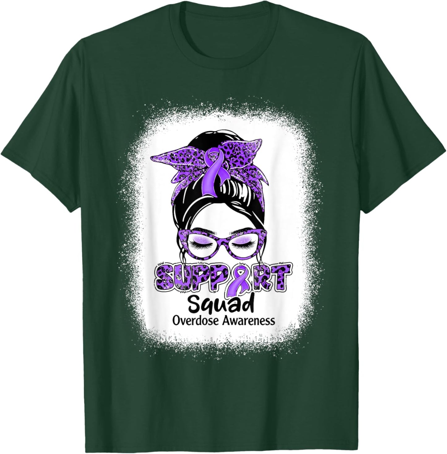 Support Squad Messy Bun Purple Ribbon Overdose Awareness T-Shirt - T-Shirt | Forest