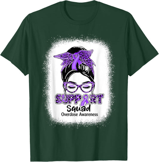 Support Squad Messy Bun Purple Ribbon Overdose Awareness T-Shirt - T-Shirt | Forest