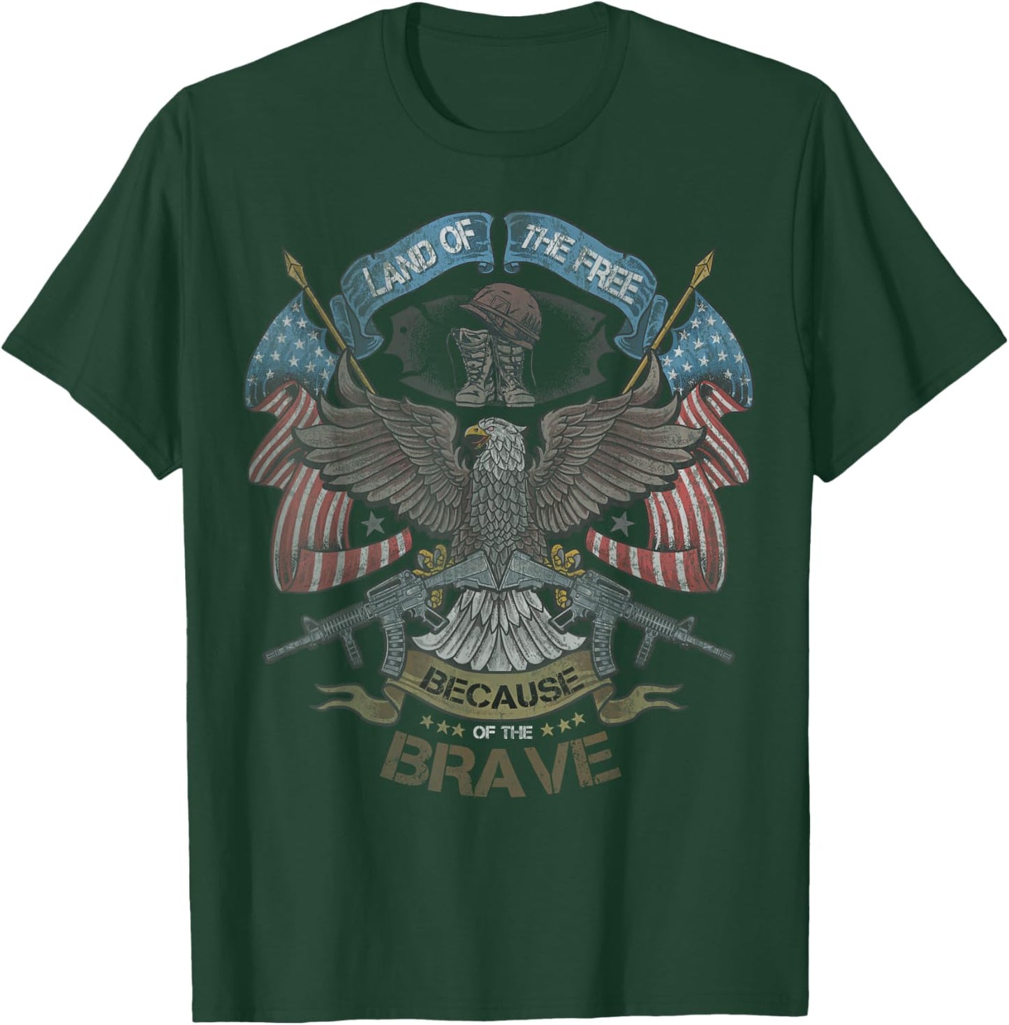 America Eagle | Land of the Free Because of the Brave T-Shirt - T-Shirt | Forest