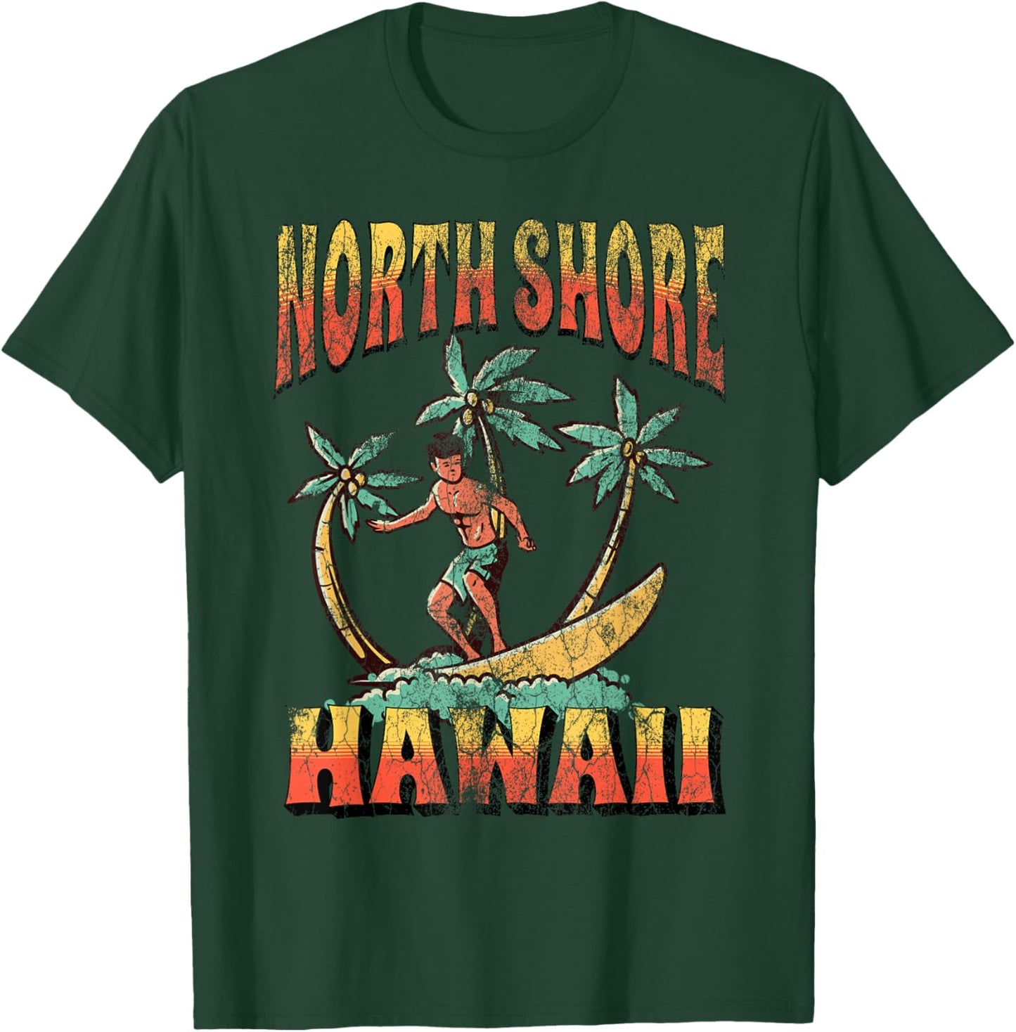 North Shore Hawaii Beach Surf Summer Vacation Vintage T-Shirt - T-Shirt | Forest