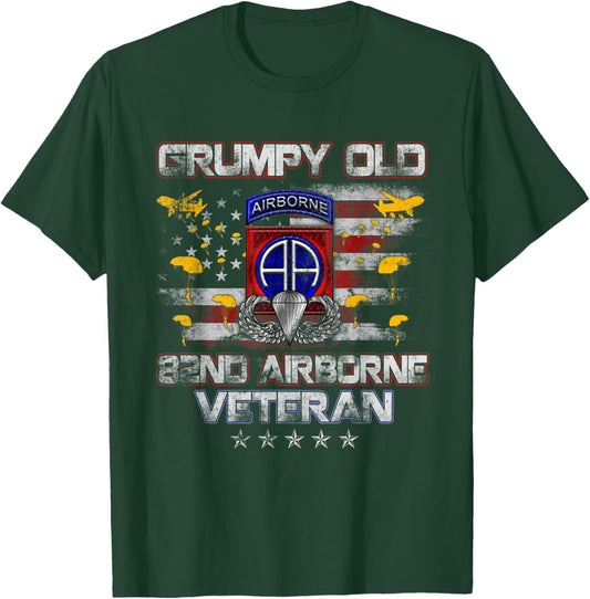 I'm A Grumpy Old 82nd Airborne Div Paratrooper Veteran Flag T-Shirt - T-Shirt | Forest