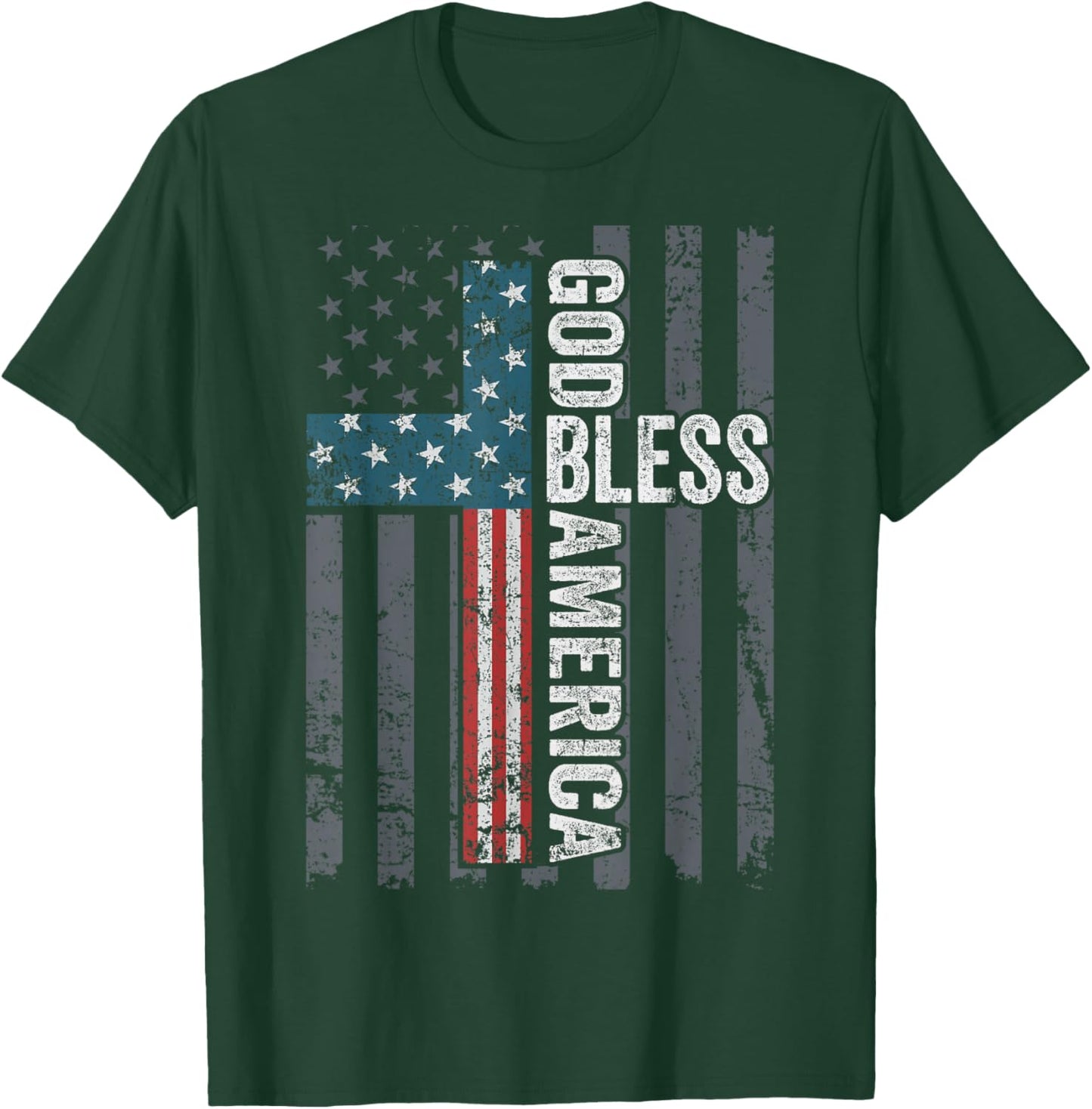 God Bless America - Patriotic Christian Cross USA Flag T-Shirt - T-Shirt | Forest