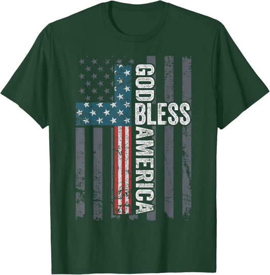 God Bless America - Patriotic Christian Cross USA Flag T-Shirt - T-Shirt | Forest