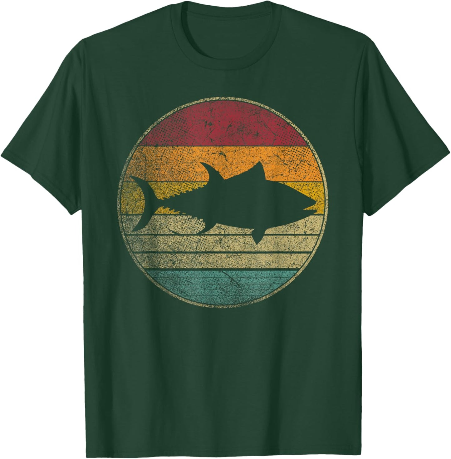 Fish Fishing Tuna Vintage Distressed Retro Style 70s Gift T-Shirt - T-Shirt | Forest