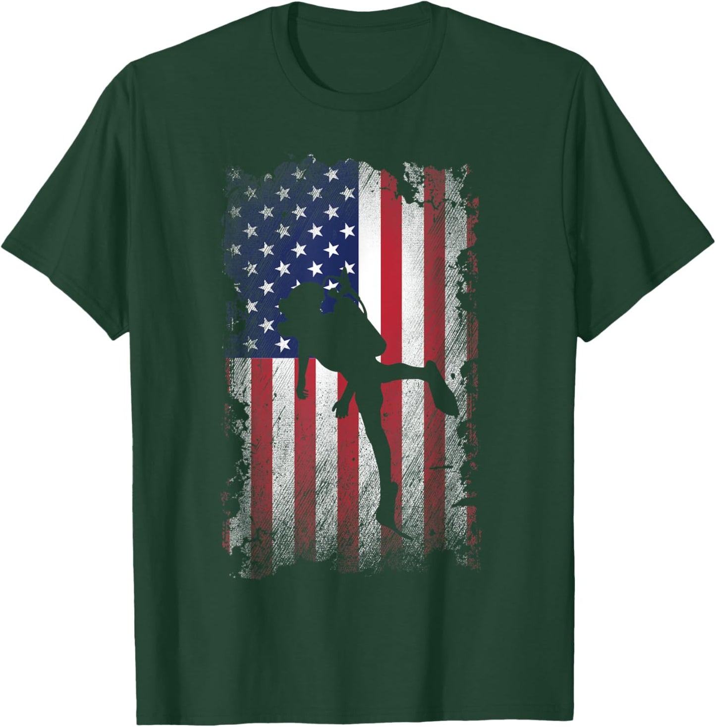 Distressed American Flag Scuba Diving USA Patriotic Gift Women Kids Men T-Shirt - T-Shirt | Forest