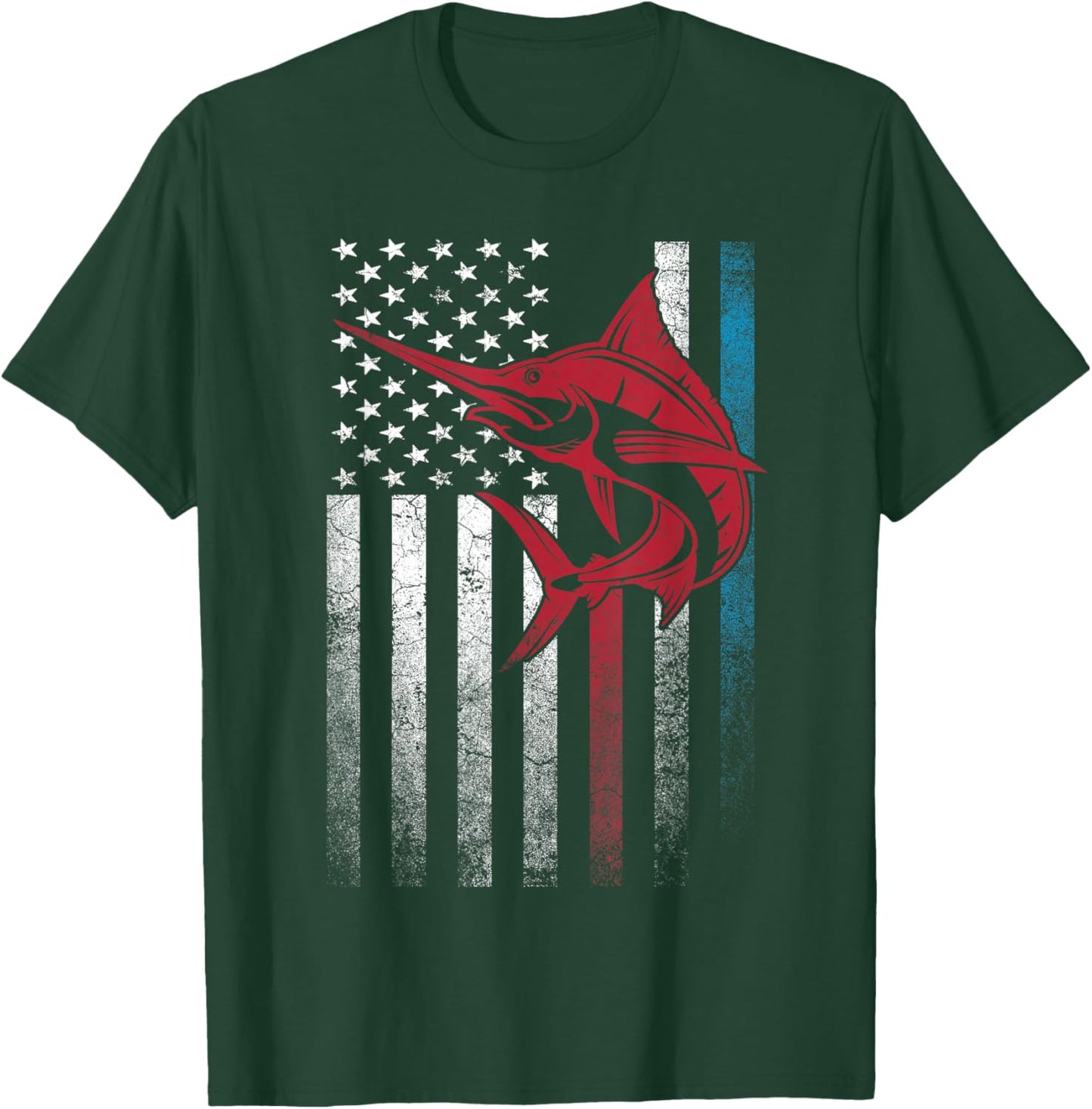 Marlin Fish Fishing 4th of July Shirt Gift American Flag T-Shirt - T-Shirt | Forest
