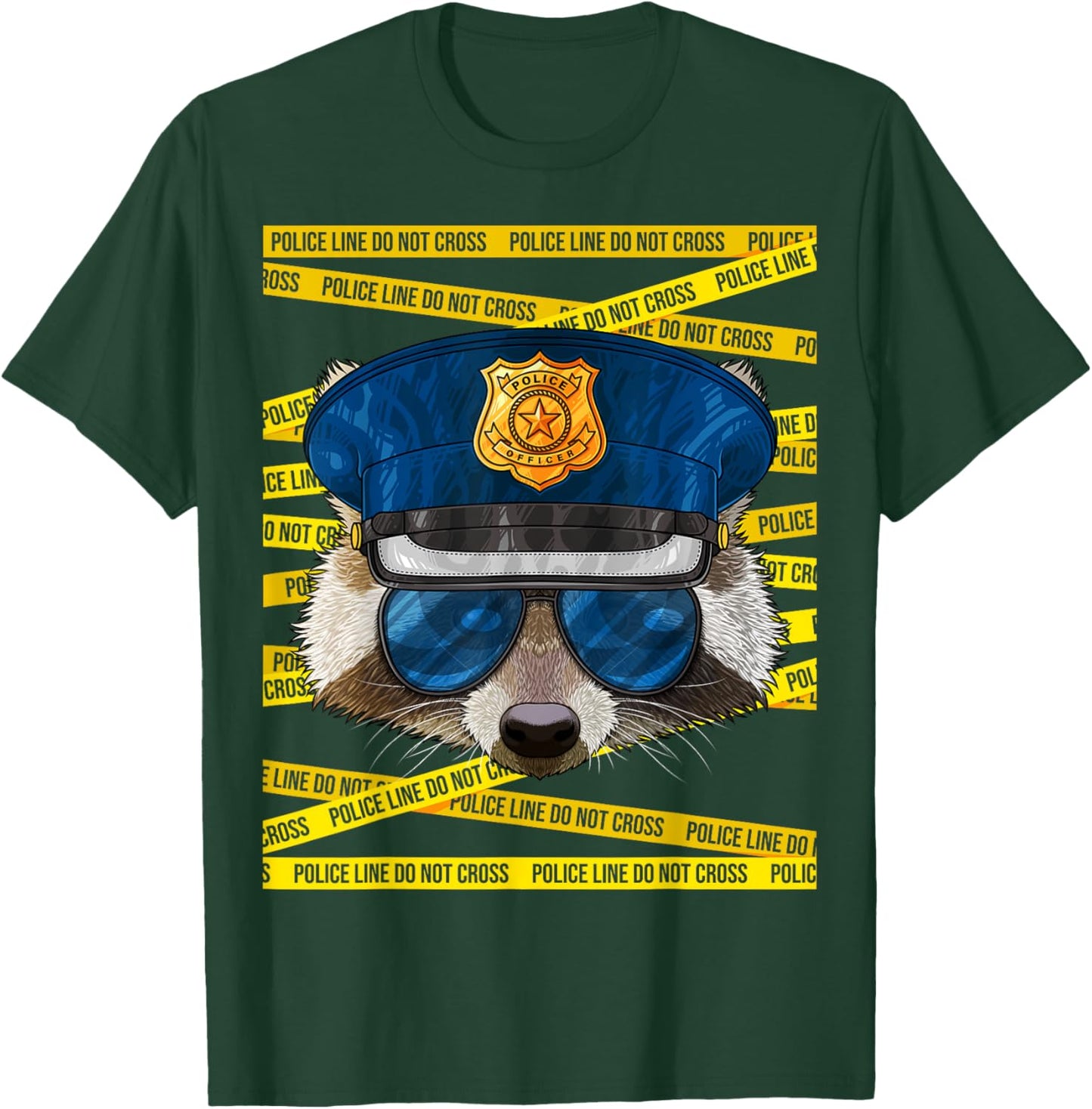 Raccoon Police Officer Policeman Funny Police Animal T-Shirt - T-Shirt | Forest