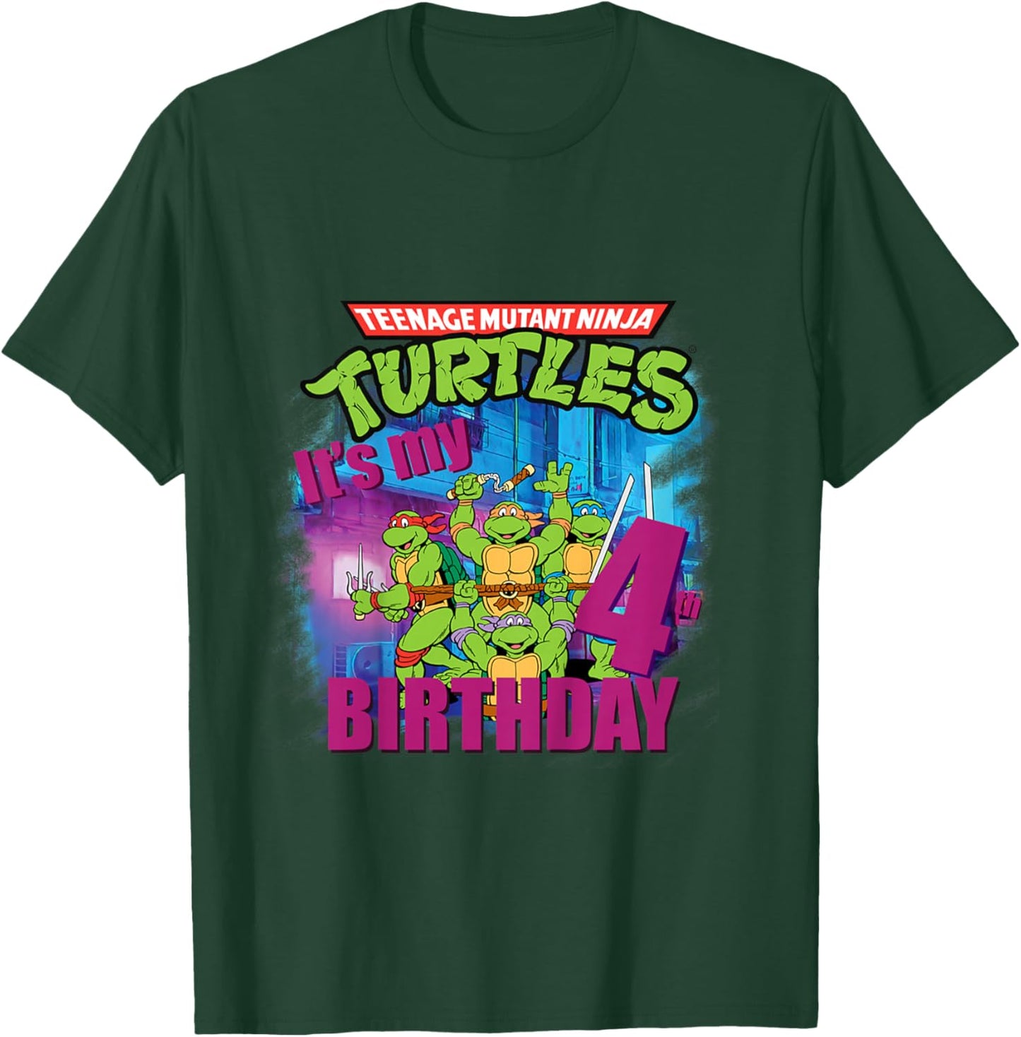 Mademark x Teenage Mutant Ninja Turtles - Kids Original Teenage Mutant Ninja Turtles Fourth Birthday 4th T-Shirt - T-Shirt | Forest