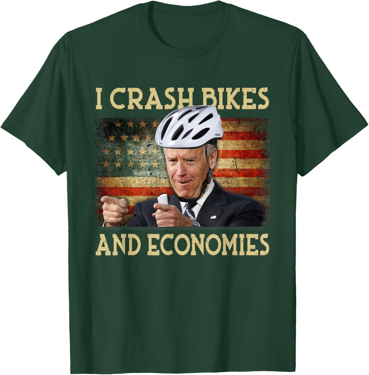 I Crash Bikes and Economies Joe Biden Falling off bike Retro T-Shirt - T-Shirt | Forest