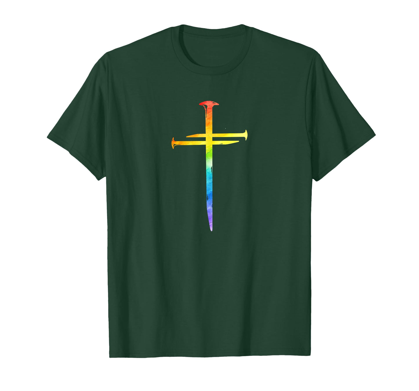 Christian Jesus Nail Cross Rainbow Bible Religious Gay Pride T-Shirt
