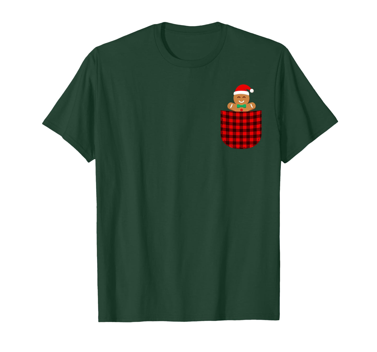 Gingerbread Cookie Buffalo Red Plaid Pocket Christmas Funny T-Shirt