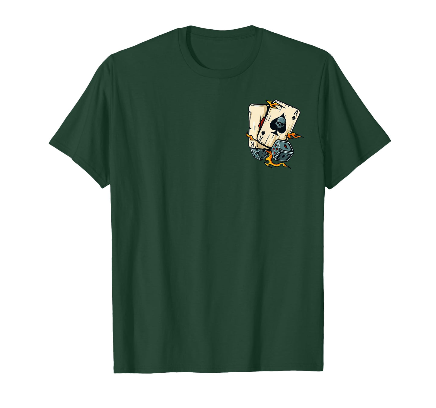 2 Sides Skull Playing Cards Casino Poker Fire Flame Dice T-Shirt