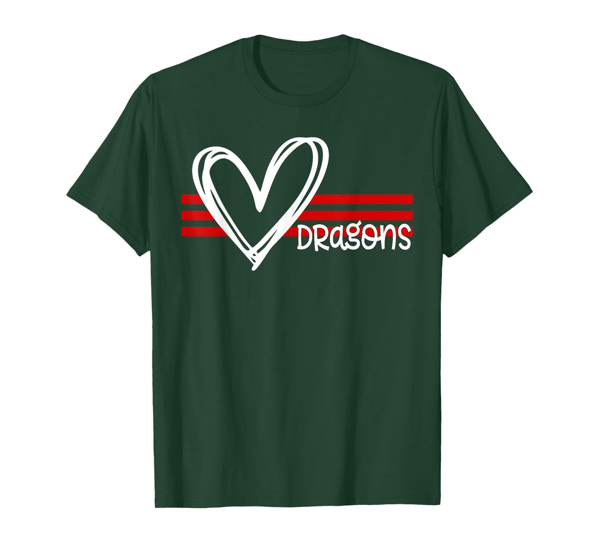 Dragons Pride Team School Spirit Sports Red Heart T-Shirt