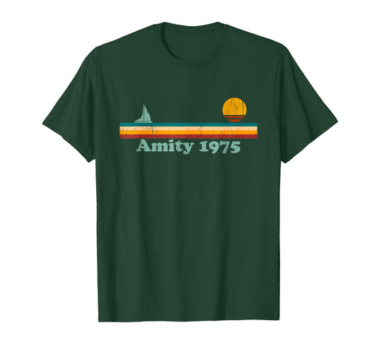 Amity 1975 Retro Sailboat and Sunset Design Gifts Idea T-Shirt